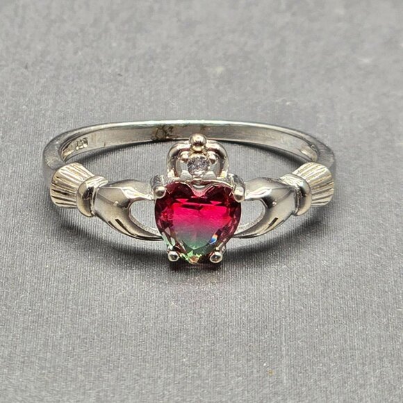 Set of 5 Sterling Silver Gemstone Rings Size 6–9 Claddagh Opal Tourmaline Quartz - Picture 6 of 13